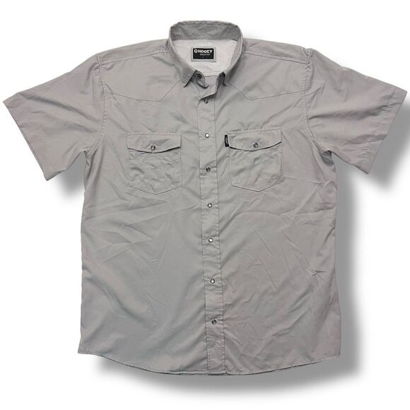 Hooey Short Sleeve Shirt Men’s Large Gray Pearl Snap - Picture 2 of 9